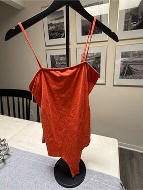 Slim Fit Orange Spaghetti Strap Bodysuit